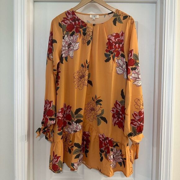 UMGEE Yellow Goldenrod Boho Mixed Floral Print Babydoll Top / Dress small - Picture 1 of 4